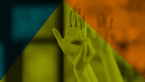 classroom with red, yellows, and green opacity background