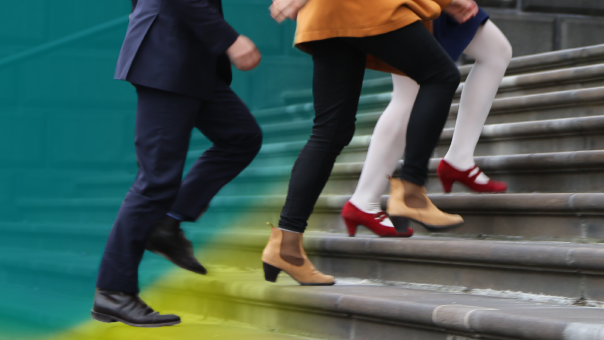 teachers are walking stairs steps