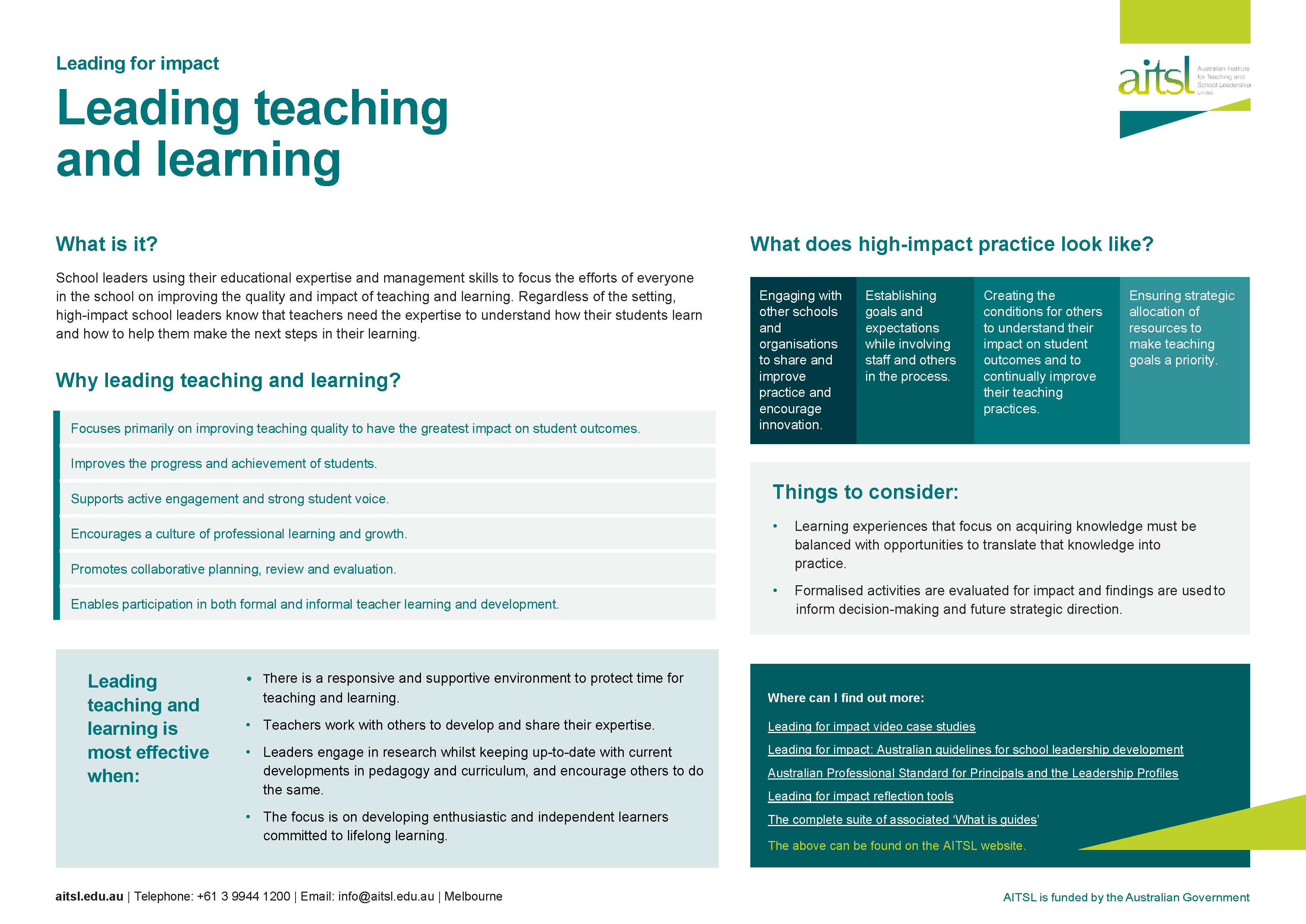 Leading teaching and learning