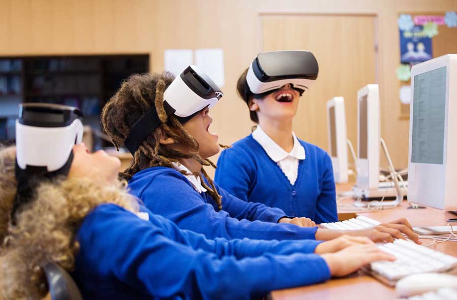 children in virtual reality glasses