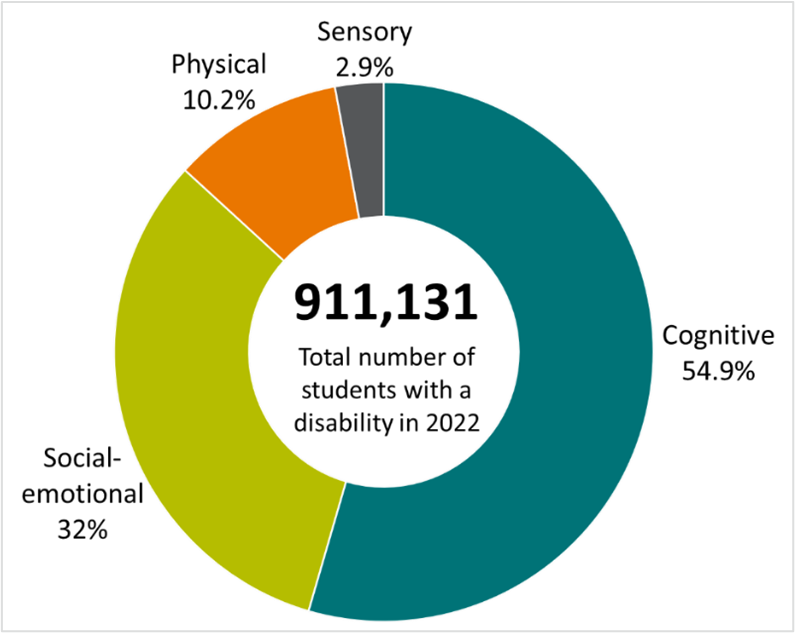  Relative proportion of school students who needed an adjustment due to a disability in 2022, by disability classification